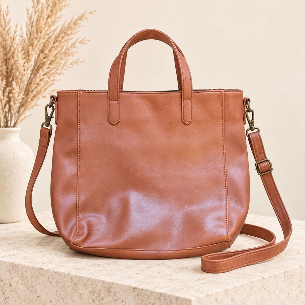 Universal Thread Brown Faux Leather Tote Bag Crossbody Shoulder Purse